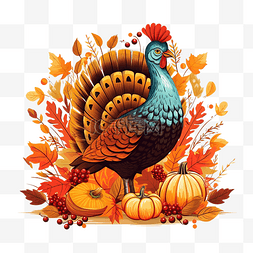 感恩节展板图片_感恩节快乐，火鸡和收获作物矢量