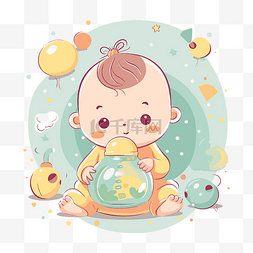 婴儿剪贴画 男婴抱着一个气泡玻