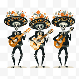 骷髅音乐家在死亡墨西哥万圣节 di