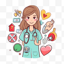 卡通护士女孩图片_健康剪贴画女孩护士卡通与她周围
