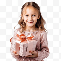 抱着盒子的女孩图片_穿着圣诞装饰品衣服的女孩拿着一