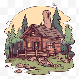 卡通山中森林小屋的小屋剪贴画 