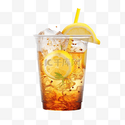 塑料杯上的冰茶与柠檬侧视生成人