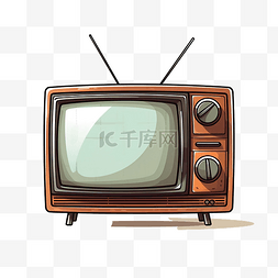 经典怀旧图片_带天线的棕色旧电视复古彩色插图