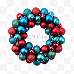 圣诞花环装饰绿松叶与蓝红球