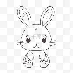 卡通白色兔子头图片_复活节兔子着色页设计矢量插图轮
