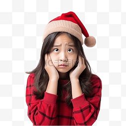 女性焦虑图片_亚洲圣诞女孩脸上露出忧虑的表情