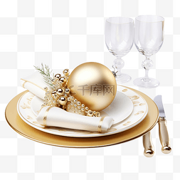 圣诞餐桌布置与金色餐具