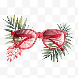 眼镜图片_夏季装饰元素的红色太阳镜水彩插