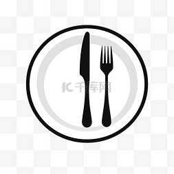 叉子与刀和盘子插图以最小的风格