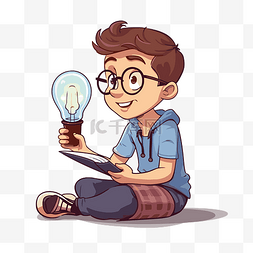 拇指拇指图片_知道剪贴画男孩坐着看书拿着灯泡