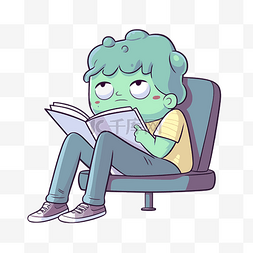 坐在椅子上看书的卡通男孩 向量