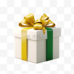 绿色丝带蝴蝶结图片_黄色圣诞礼物盒，有白色和绿色蝴