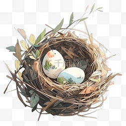 复活节彩蛋水彩图片_复活节彩蛋在巢水彩