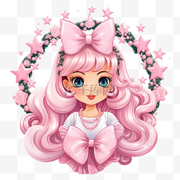 小仙女图片_可爱的卡通公主和圣诞粉色花环，