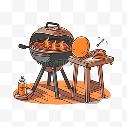 后院烧烤剪贴画用香肠和肉卡通烧
