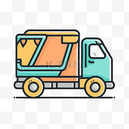 人垃圾简笔画图片_彩色线条插图中运载垃圾的卡车 