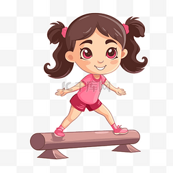 平衡柔肤图片_体操剪贴画卡通女孩正在平衡板上