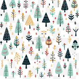 卡通线条风格插画图片_彩色圣诞树和线条风格的圣诞图案
