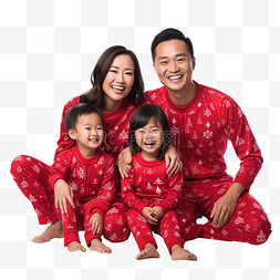 玩的开心的图片_快乐的亚洲家庭，有两个穿着红色