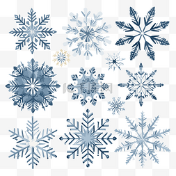 白色的雪花图片_简单的雪花剪贴画集合蓝色和白色