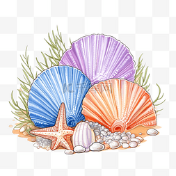 彩色热带贝壳与珍珠水下插图