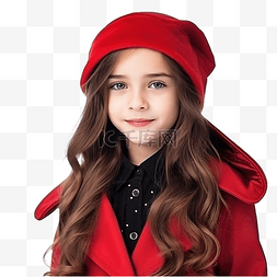 女士帽子冬季图片_美丽的女孩穿着圣诞老人的外套和