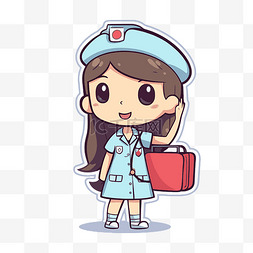 卡通护士女孩穿着白色制服，拿着