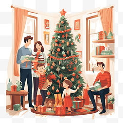 室内卡通图片_家庭圣诞节庆祝活动
