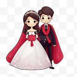 妻子和丈夫图片_穿着传统婚纱的韩国新娘和新郎举