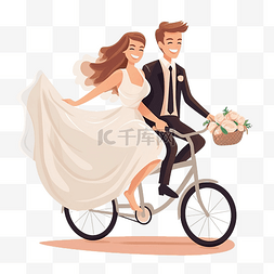 可爱新婚夫妇图片_美丽的年轻刚结婚的新婚夫妇骑自