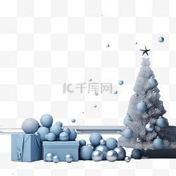 白色场景墙地板蓝色圣诞物品装饰