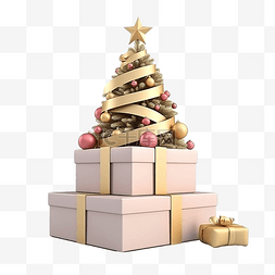 节日应用图片_礼品盒与圣诞树隔离网站海报或幸