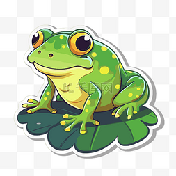 青蛙叶子图片_叶子上的绿色青蛙贴纸，带有黄点