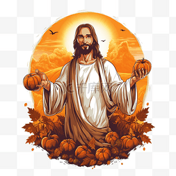 南瓜香料耶稣基督感恩节 T 恤设计