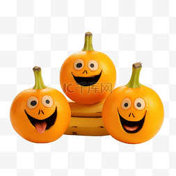 万圣节在橘子和香蕉上画上滑稽的