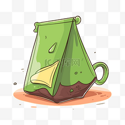 绿色包裹的咖啡杯的茶袋剪贴画卡