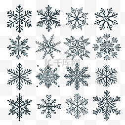 冬季设计涂鸦中的一组雪花雪花手
