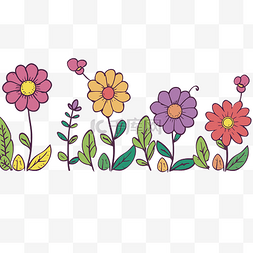 花朵和叶子图片_花线剪贴画五颜六色的花朵和叶子