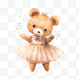 水彩可爱卡通熊芭蕾舞演员熊妈妈