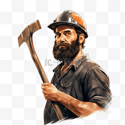 灯工业图片_自信的煤矿工人拿着镐 PNG 插图