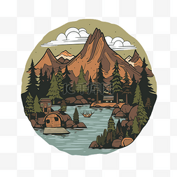pnw 剪贴画显示湖泊和山脉以及木