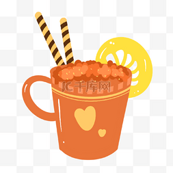 爱心茶杯卡通图片_橙色饮料咖啡杯