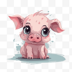 可爱的猪剪贴画猪宝宝，大眼睛，