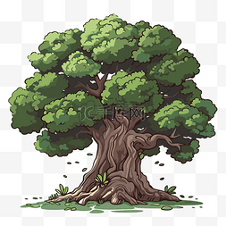 橡树剪贴画卡通树有很多叶子和绿