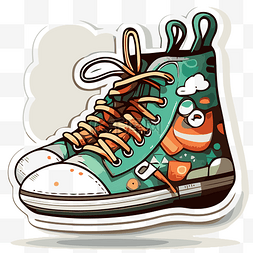 卡通人物鞋子图片_绿色运动鞋贴纸，上面有鞋子和一