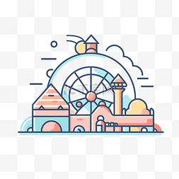 矢量图标彩色图片_摩天轮和城堡的彩色轮廓图 向量