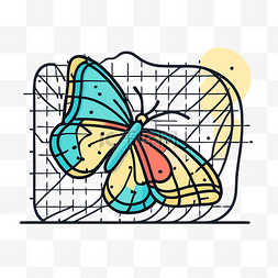 矢量蝴蝶图片_彩色蝴蝶坐在方形网格内 向量