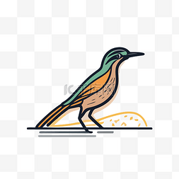 小彩色鸟，长喙和橙色头设计插画