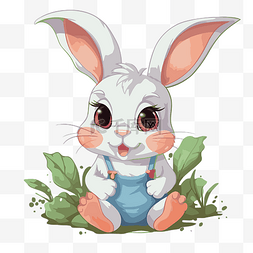 兔子剪贴画可爱卡通小白兔坐在草